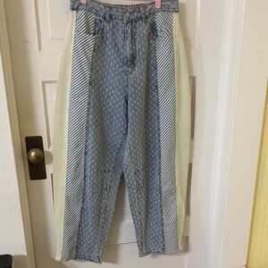 POL Mixed Print Patchwork Jeans - Floral & Stripe Detail - Size S